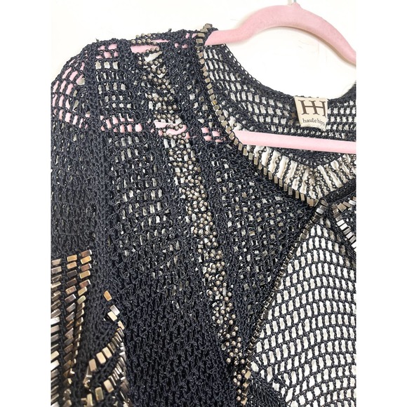 Haute Hippie Black Crochet Knit Beaded Long Sleeve Cardigan - Picture 8 of 9